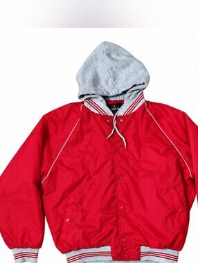 Vintage RedHead Red Bomber Jacket with Grey Hood